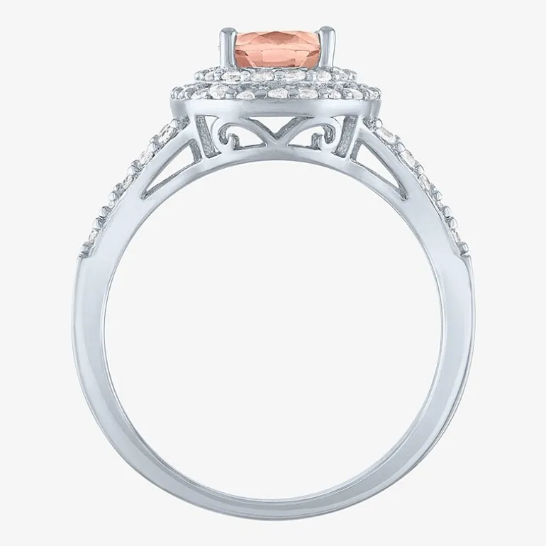 Gemstone and Lab-Created White Sapphire Sterling Silver Oval Double Halo Cocktail Ring