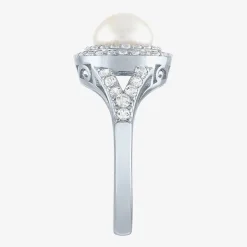 Gemstone and Lab-Created White Sapphire Sterling Silver Oval Double Halo Cocktail Ring
