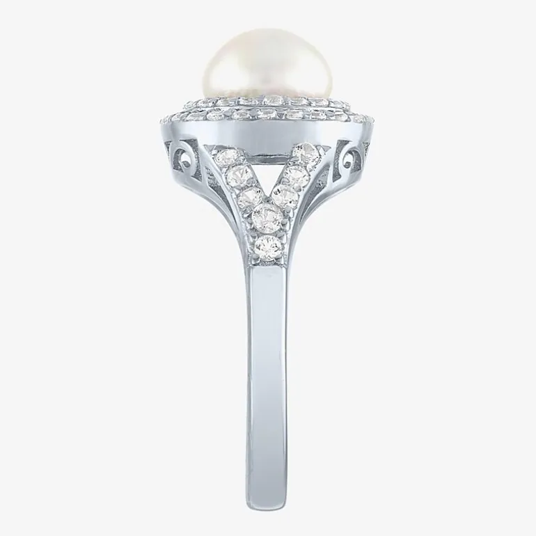 Gemstone and Lab-Created White Sapphire Sterling Silver Oval Double Halo Cocktail Ring