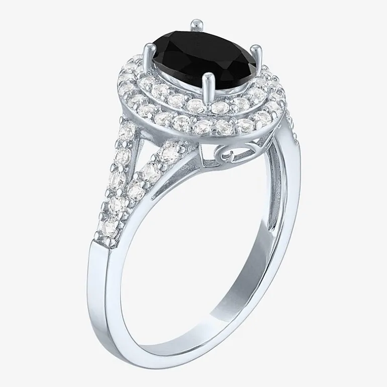Gemstone and Lab-Created White Sapphire Sterling Silver Oval Double Halo Cocktail Ring