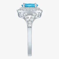 Gemstone and Lab-Created White Sapphire Sterling Silver Oval Double Halo Cocktail Ring