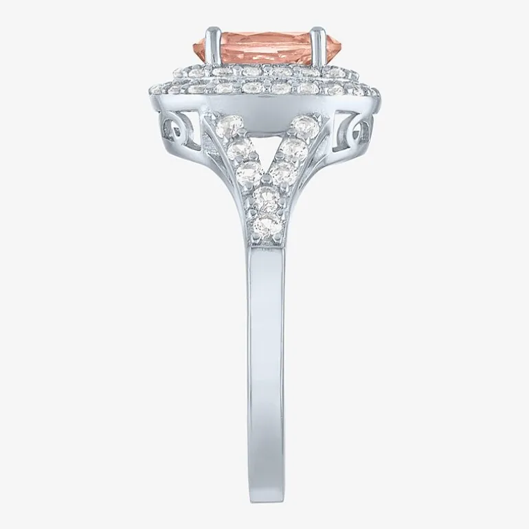 Gemstone and Lab-Created White Sapphire Sterling Silver Oval Double Halo Cocktail Ring
