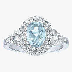 Gemstone and Lab-Created White Sapphire Sterling Silver Oval Double Halo Cocktail Ring