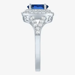 Gemstone and Lab-Created White Sapphire Sterling Silver Oval Double Halo Cocktail Ring