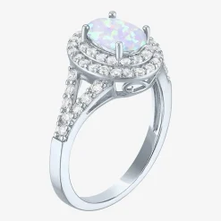 Gemstone and Lab-Created White Sapphire Sterling Silver Oval Double Halo Cocktail Ring