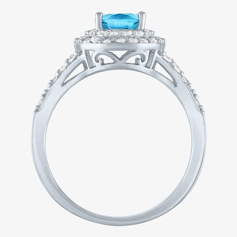 Gemstone and Lab-Created White Sapphire Sterling Silver Oval Double Halo Cocktail Ring