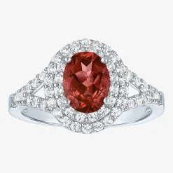 Gemstone and Lab-Created White Sapphire Sterling Silver Oval Double Halo Cocktail Ring