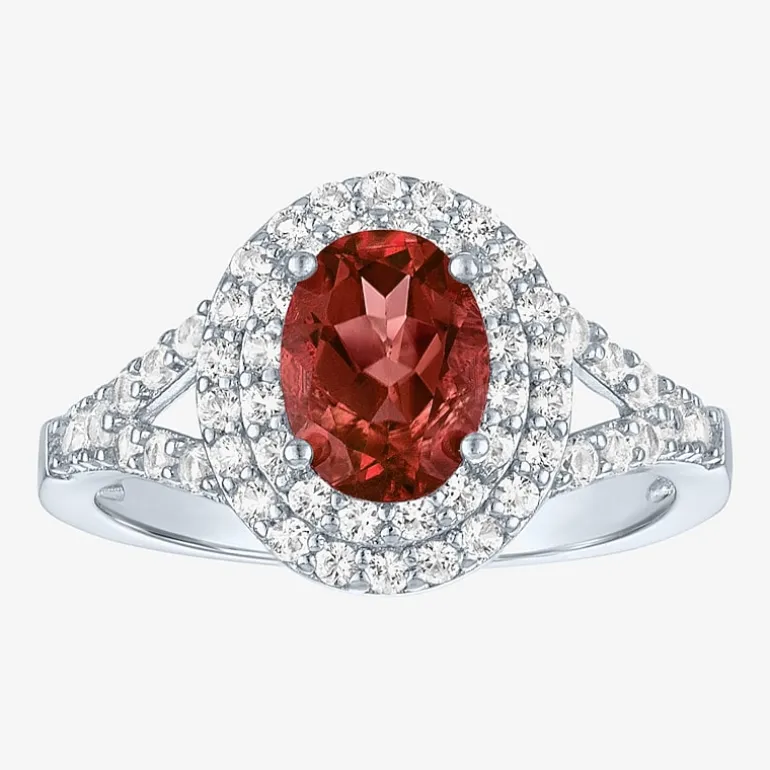 Gemstone and Lab-Created White Sapphire Sterling Silver Oval Double Halo Cocktail Ring