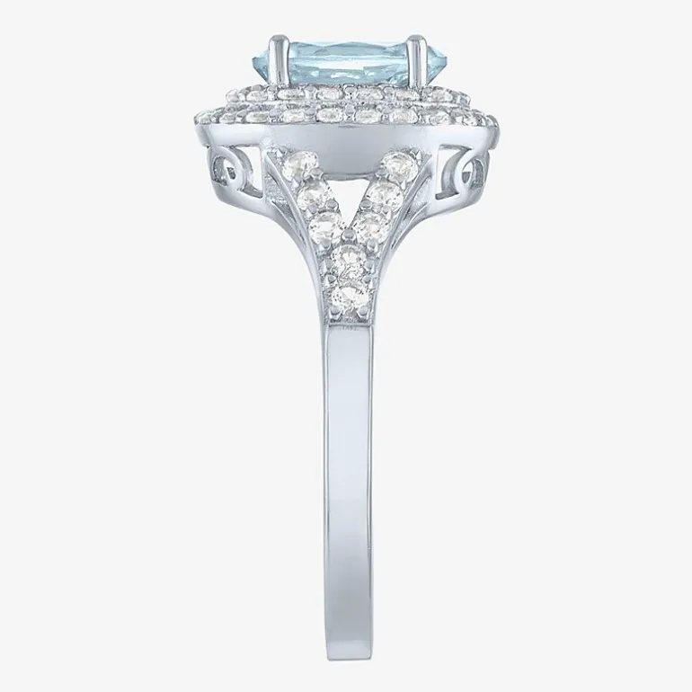 Gemstone and Lab-Created White Sapphire Sterling Silver Oval Double Halo Cocktail Ring