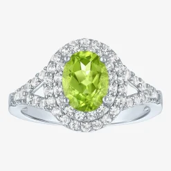 Gemstone and Lab-Created White Sapphire Sterling Silver Oval Double Halo Cocktail Ring
