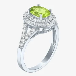 Gemstone and Lab-Created White Sapphire Sterling Silver Oval Double Halo Cocktail Ring