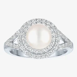 Gemstone and Lab-Created White Sapphire Sterling Silver Oval Double Halo Cocktail Ring