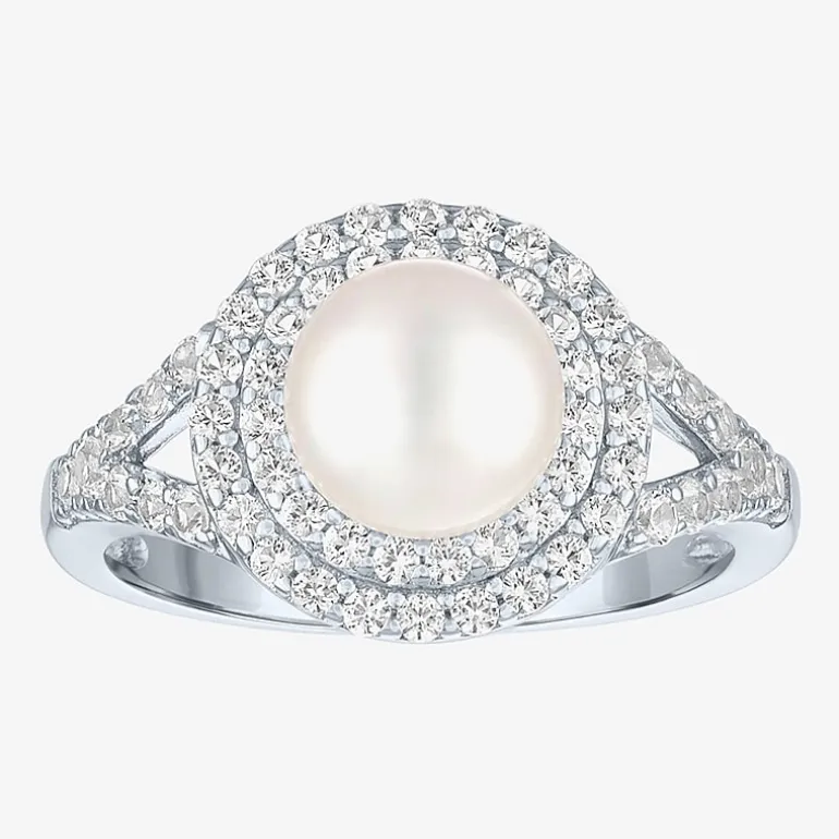 Gemstone and Lab-Created White Sapphire Sterling Silver Oval Double Halo Cocktail Ring