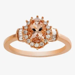 Gemstone & 1/4 C.T. T.W. Diamond 10K Gold Oval Halo Cocktail Ring