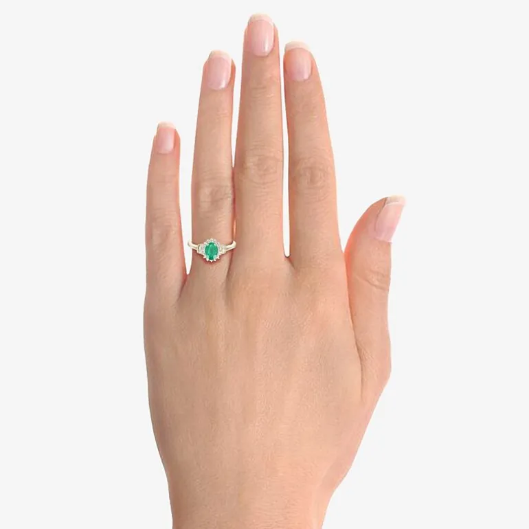 Gemstone & 1/4 C.T. T.W. Diamond 10K Gold Oval Halo Cocktail Ring
