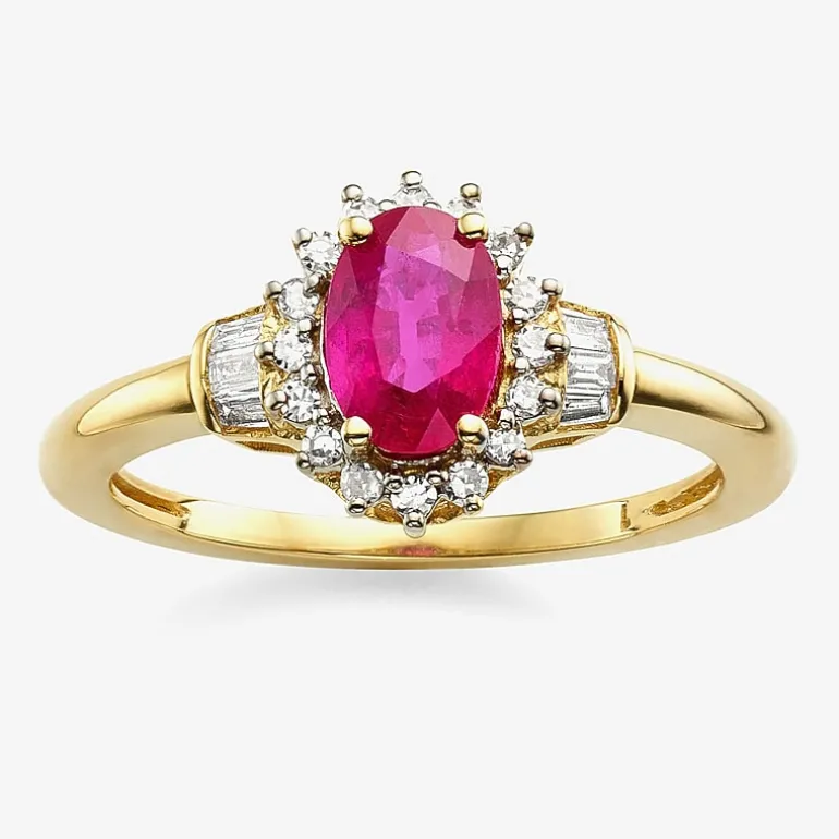 Gemstone & 1/4 C.T. T.W. Diamond 10K Gold Oval Halo Cocktail Ring
