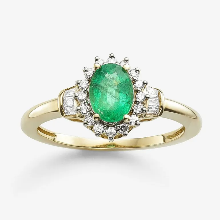 Gemstone & 1/4 C.T. T.W. Diamond 10K Gold Oval Halo Cocktail Ring