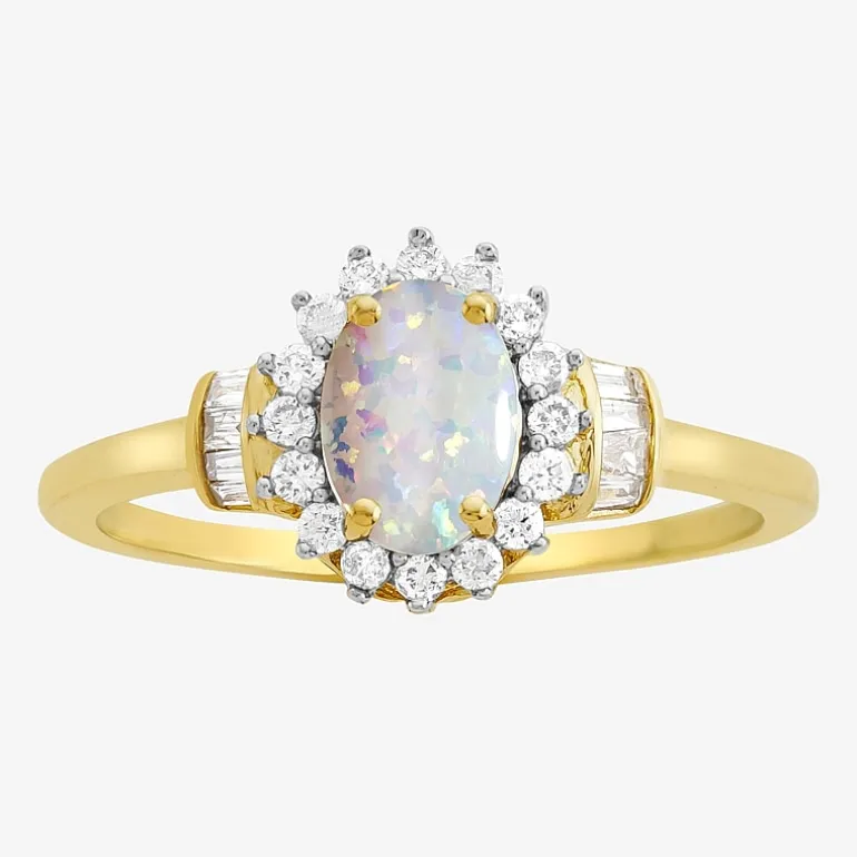 Gemstone & 1/4 C.T. T.W. Diamond 10K Gold Oval Halo Cocktail Ring