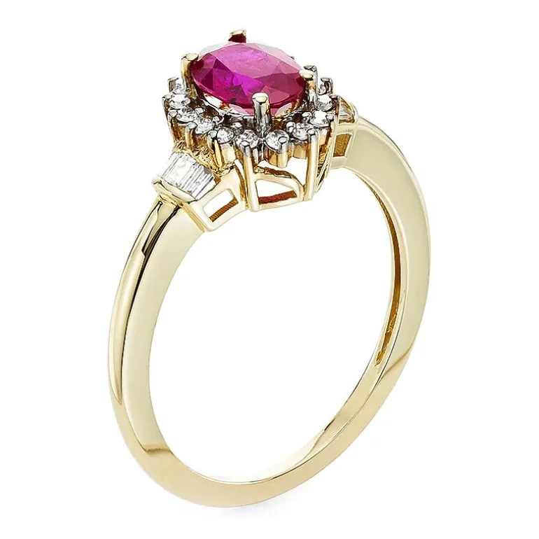 Gemstone & 1/4 C.T. T.W. Diamond 10K Gold Oval Halo Cocktail Ring