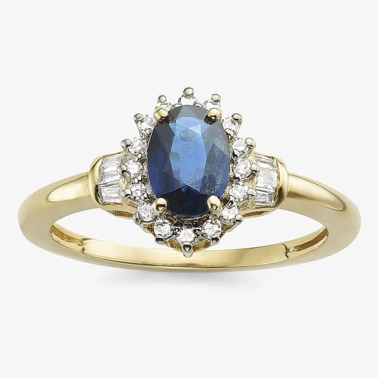 Gemstone & 1/4 C.T. T.W. Diamond 10K Gold Oval Halo Cocktail Ring