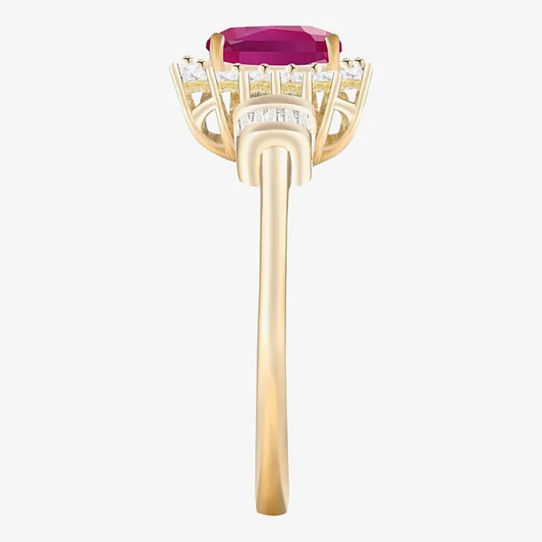 Gemstone & 1/4 C.T. T.W. Diamond 10K Gold Oval Halo Cocktail Ring