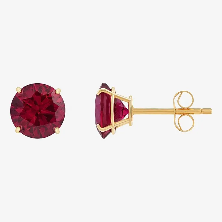 Gemstone 10K Gold 6mm Round Stud Earrings