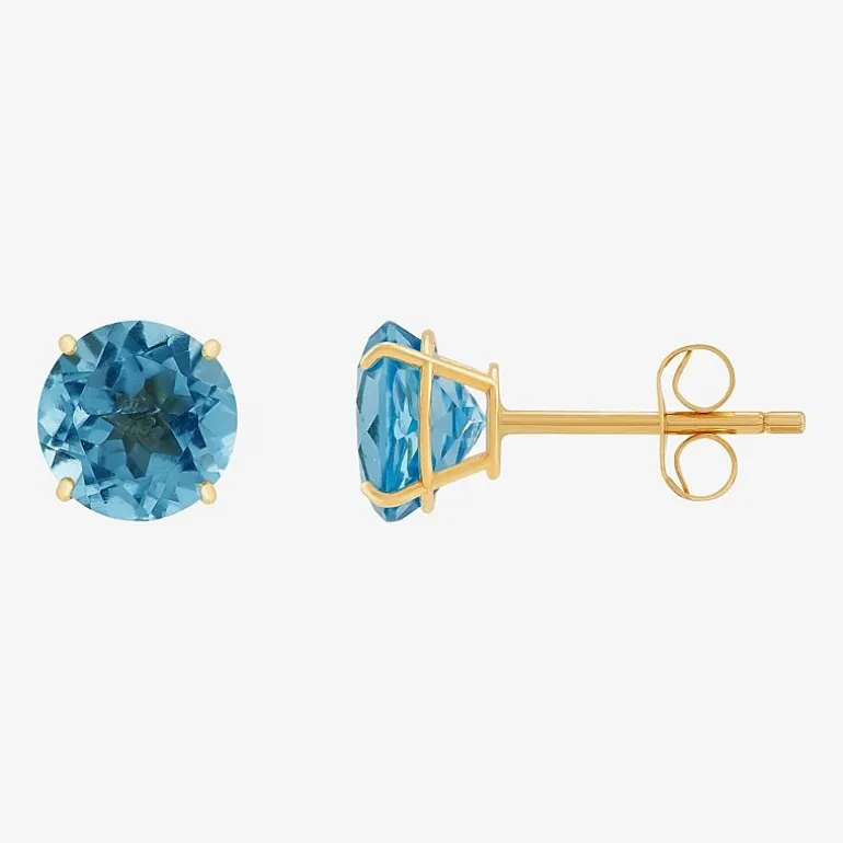 Gemstone 10K Gold 6mm Round Stud Earrings