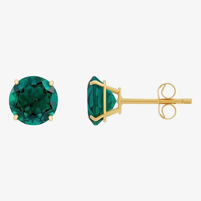 Gemstone 10K Gold 6mm Round Stud Earrings