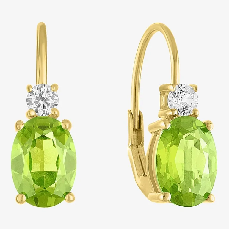 Gemstone 10K Gold Oval Drop Earrings