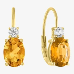 Gemstone 10K Gold Oval Drop Earrings
