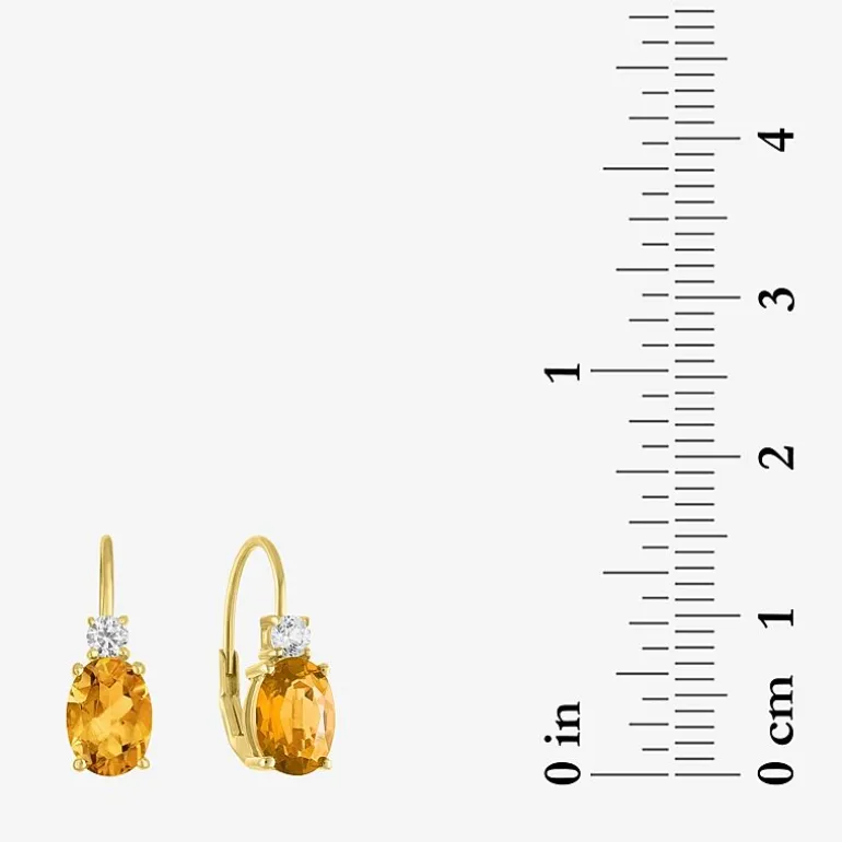 Gemstone 10K Gold Oval Drop Earrings