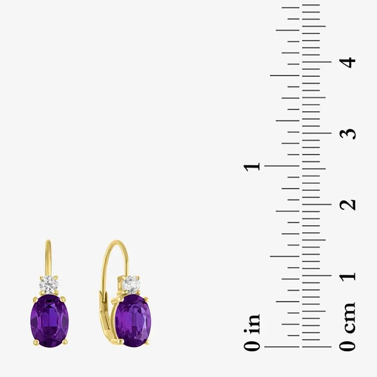 Gemstone 10K Gold Oval Drop Earrings