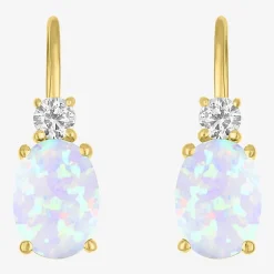 Gemstone 10K Gold Oval Drop Earrings