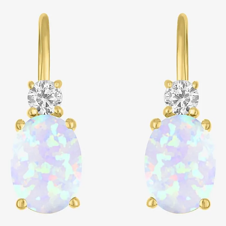 Gemstone 10K Gold Oval Drop Earrings