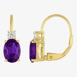 Gemstone 10K Gold Oval Drop Earrings