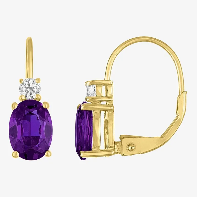 Gemstone 10K Gold Oval Drop Earrings