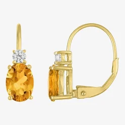 Gemstone 10K Gold Oval Drop Earrings