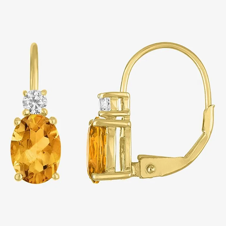 Gemstone 10K Gold Oval Drop Earrings
