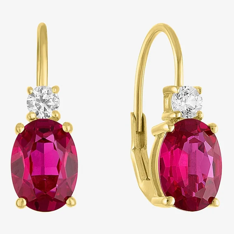 Gemstone 10K Gold Oval Drop Earrings