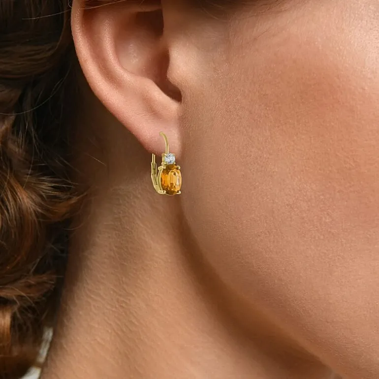 Gemstone 10K Gold Oval Drop Earrings