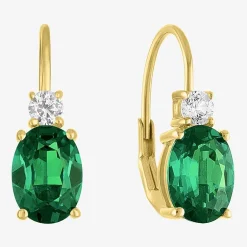Gemstone 10K Gold Oval Drop Earrings