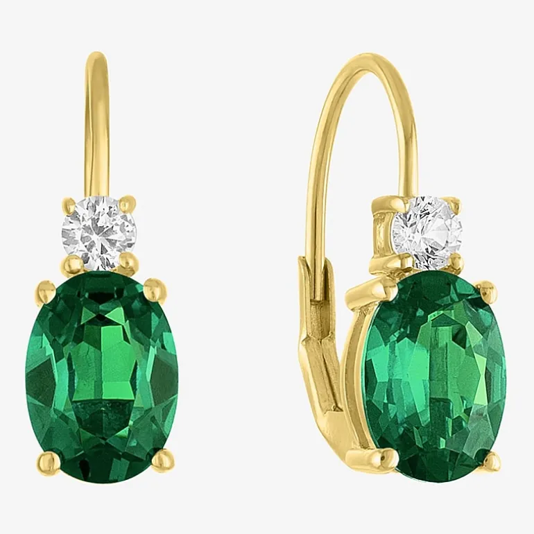 Gemstone 10K Gold Oval Drop Earrings