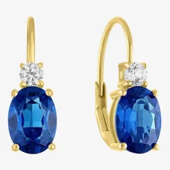Gemstone 10K Gold Oval Drop Earrings