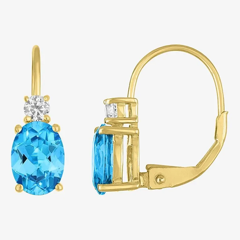 Gemstone 10K Gold Oval Drop Earrings