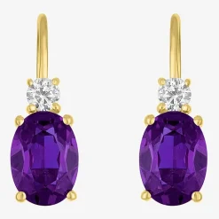 Gemstone 10K Gold Oval Drop Earrings