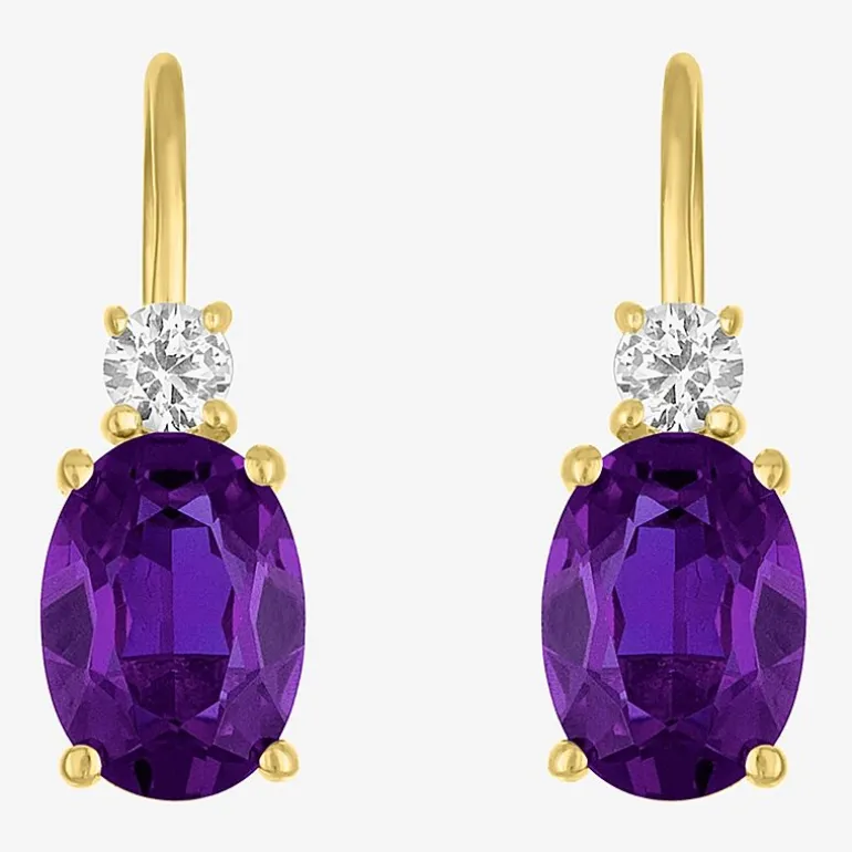 Gemstone 10K Gold Oval Drop Earrings