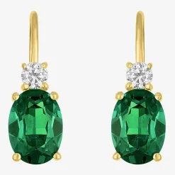 Gemstone 10K Gold Oval Drop Earrings