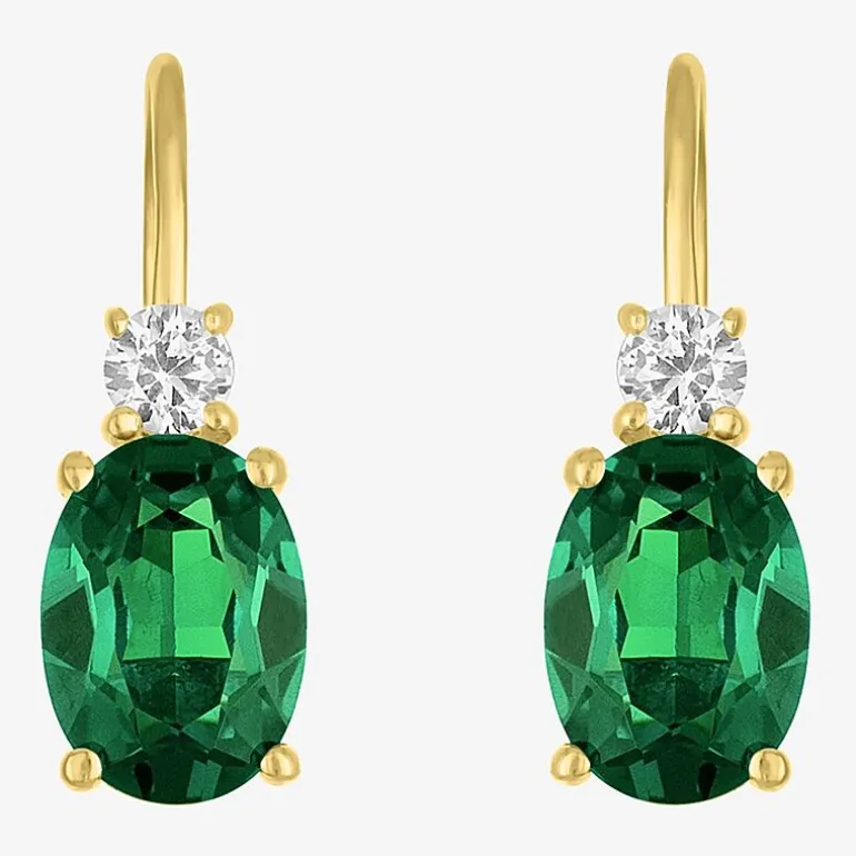 Gemstone 10K Gold Oval Drop Earrings