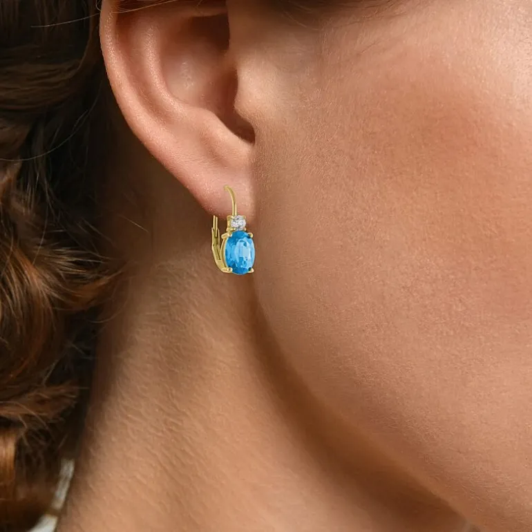 Gemstone 10K Gold Oval Drop Earrings
