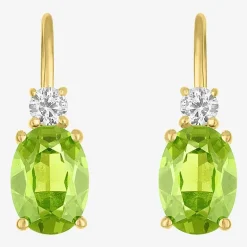 Gemstone 10K Gold Oval Drop Earrings